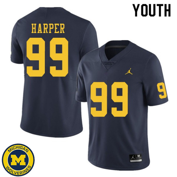 Youth Michigan Wolverines #99 Trey Harper Navy Fashion Player Jersey